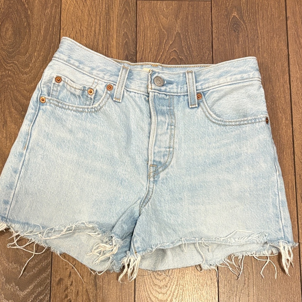 Levi's Light Blue Frayed Hem Jean Shorts